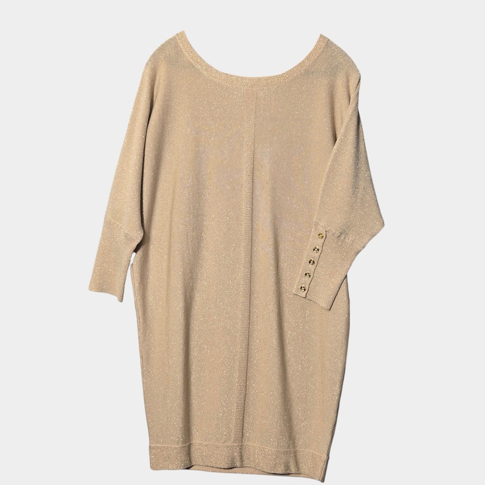 Lilly Pulitzer Bloomfield Gold Metallic Wool Dolman Sweater Dress M Cozy Glam